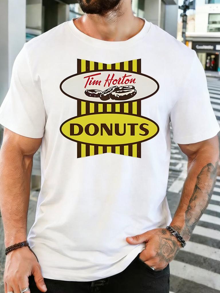 Unisex Vintage Tim Horton Donut Marke Schild Grafik Baumwolle Kurzarm T-Shirt Rundhals Weich Herren Sommer Atmungsaktiv Täglich Straße Oberteil