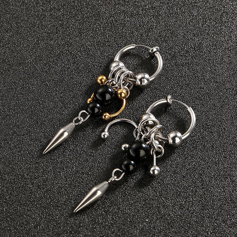 Boucles d'oreilles pendantes géométriques en acier inoxydable Punk Gothique Multicolore Clou à Rivet Fer à Cheval Perle d'Imitation Gland Conique Pour Femmes
