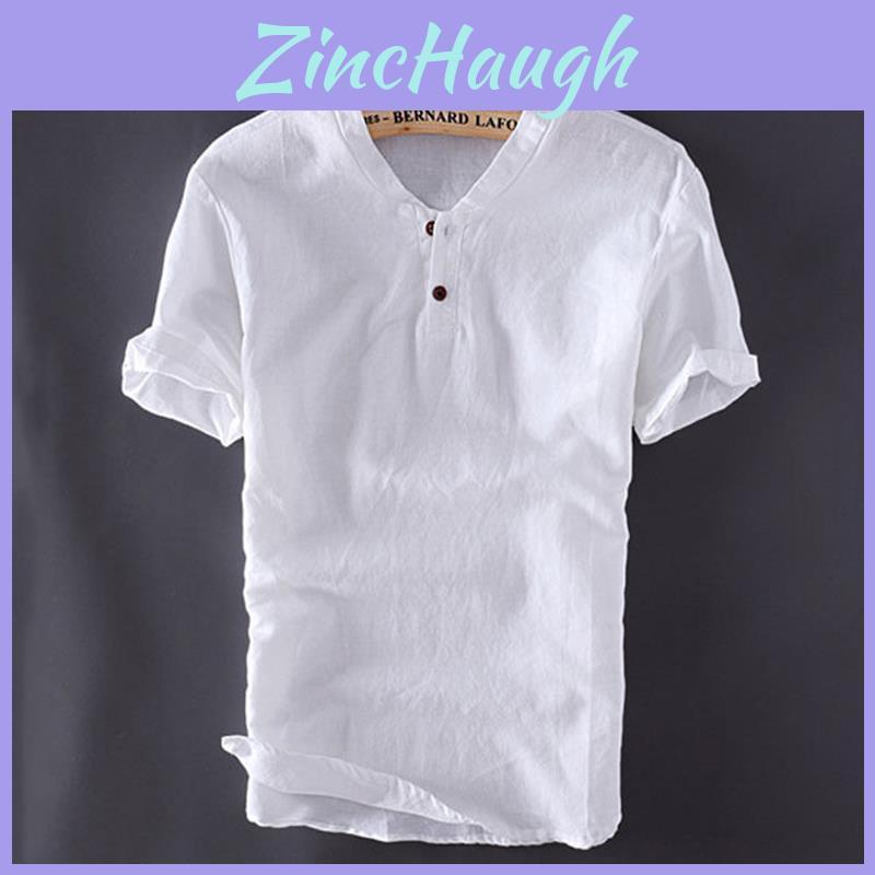 Premium Quality Usa Men's Pullover Linen Short Sleeves Shirts In Solid Cotton Fabric