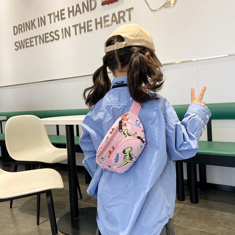 Stylish Children's Canvas Crossbody Bag With Adorable Cartoon Dinosaur Design