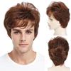 Braune Kurze Lockige Synthetik-Perücke, Herren-Schicht-Fluffy-Perücke mit Pony für den täglichen Gebrauch