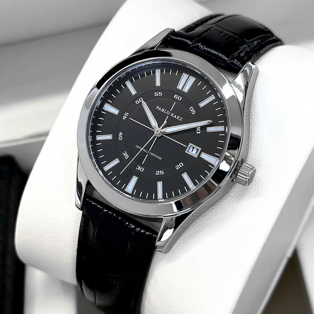 Men's Watch Brand Business Simple Waterproof Calendar Leather Strap Male Quartz Wristwatches (Comes with Box and Spare Battery)