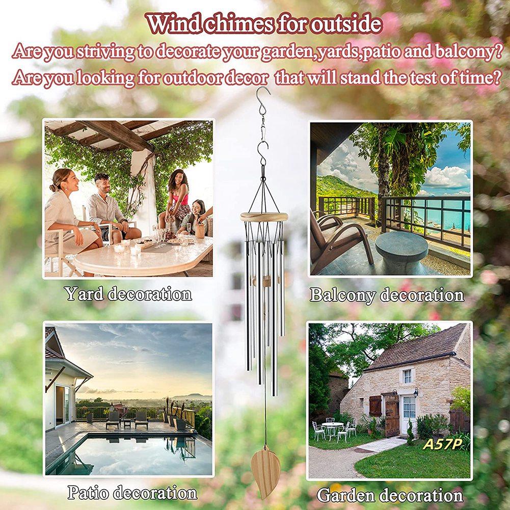 Wind Chimes Outdoor, Memorial Wind Chimes With Hook And 6 Tubes, Wooden Wind Chime Decor For Home, Garden, Patio