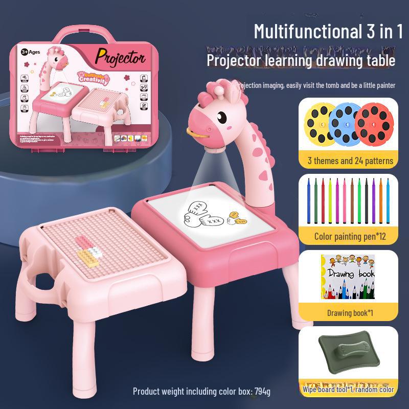 Deer-Shaped Projection Drawing Table with Sound & Light - Children's Graffiti and Writing Toy Set