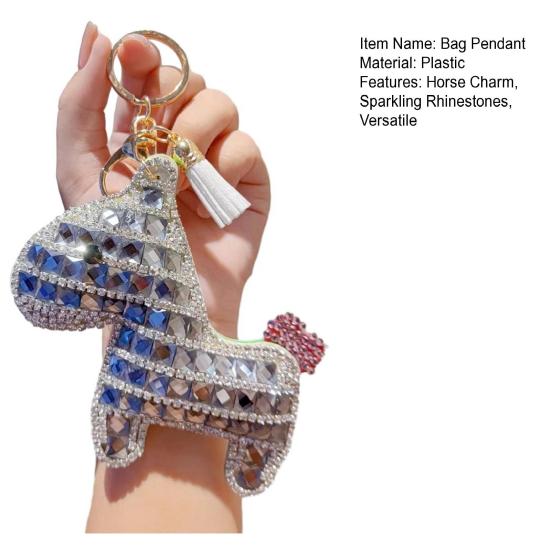 Bag Pendant Sparkling Rhinestones Plaid Pattern Keychain with Tassels Backpacks Handbags Cars Accessories