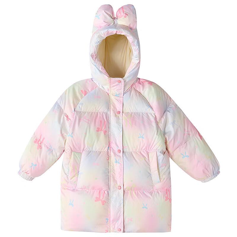 DEESHA Girls' Sweet Print Hooded Mid-length Down Jacket