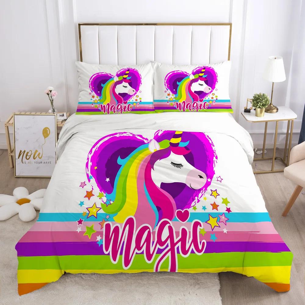 Cartoon Tiere Pferd Bettwäscheset, Kinder Bettbezug Mädchen Bett Geschenk, Niedliche Einhorn Print Bettwäschesets Bettwäsche Heimdekoration