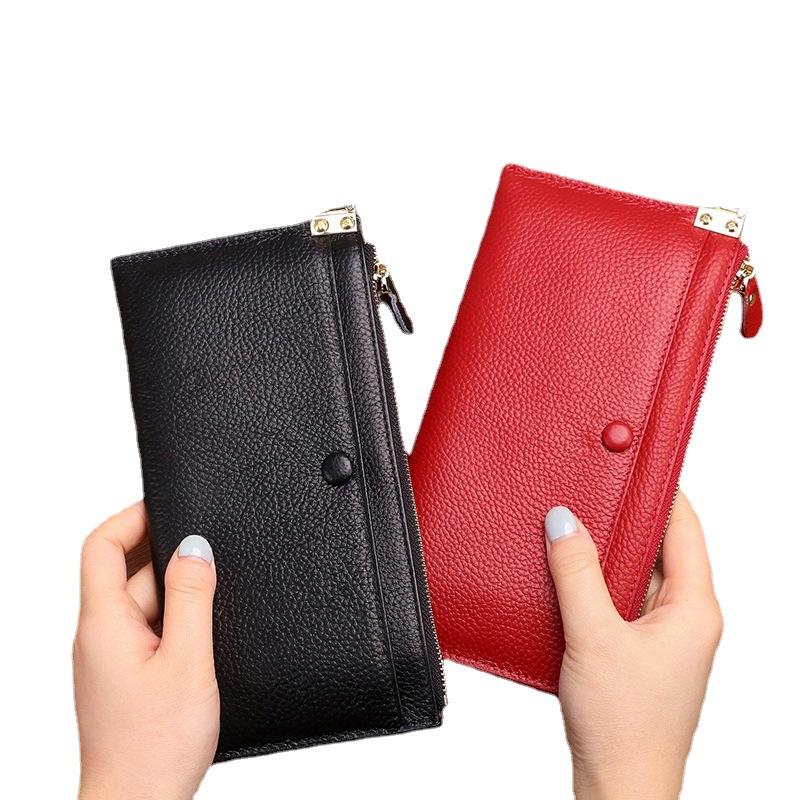 Portfele wysokiej jakości wzór liczi damska kopertówka plus prawdziwa skóra bydlęca retro kopertówka