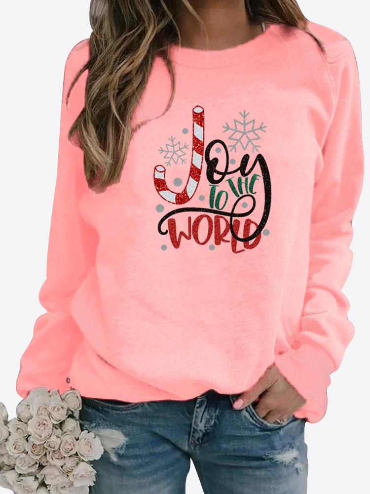 Women's Autumn and Winter Plush Clothing Printed Casual Sportswear Long Sleeved Top T-shirt Women's Round Neck Sweater Pullover