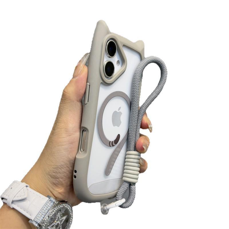 iPhone 17 PRO Cat Ear Magnetic Case with Lanyard - Transparent Anti-drop Protective Cover