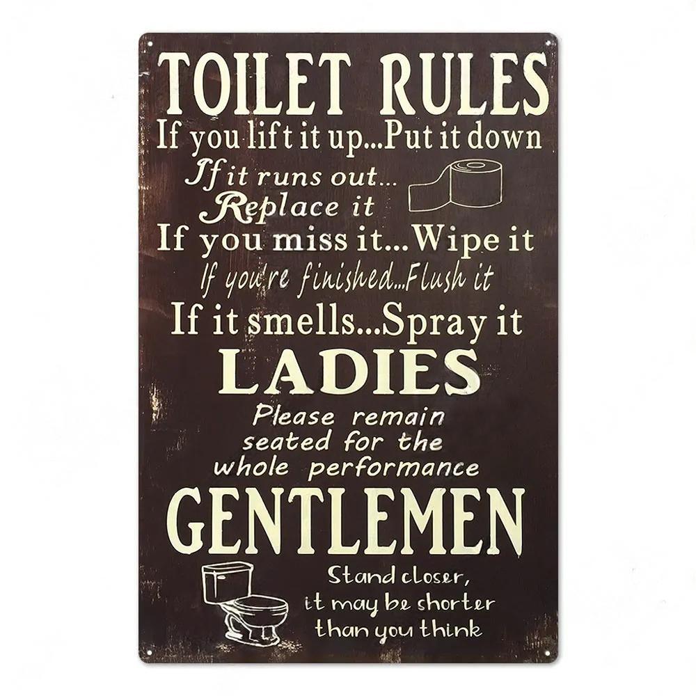 Toilet Sign Vintage Funny Metal Posters Tin Sign WC Lavatory Toilettes Wall Art Bathroom Restroom