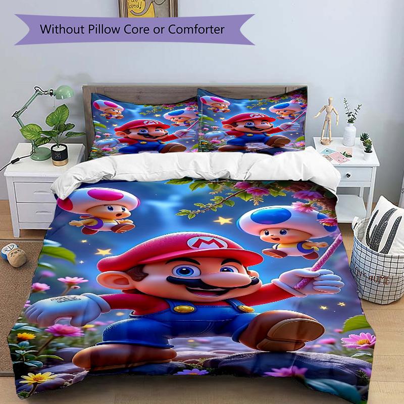 3pcs Mushroom, Mario Bedding Set: Perfect for Bedroom or Guest Room. Soft and Comfortable with No Core Included Yy251010155