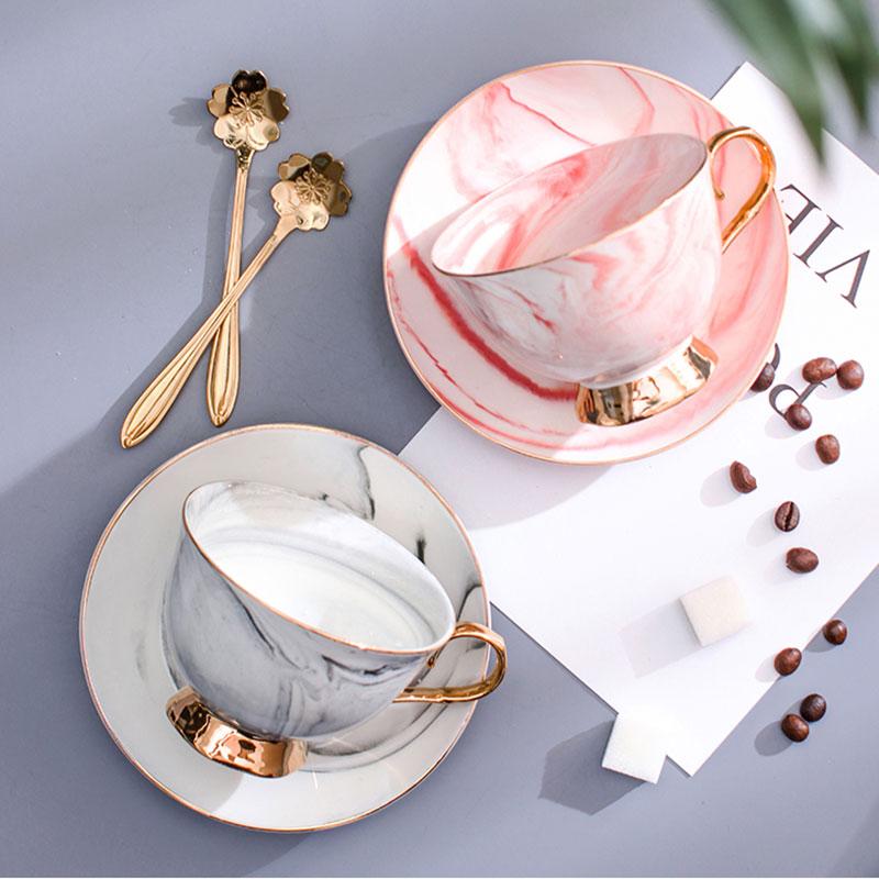 200ML Ceramics marble style Coffee Cup Set  with spoon Milk Tea Coffee Cup With Tray Porcelain Drinkware Set