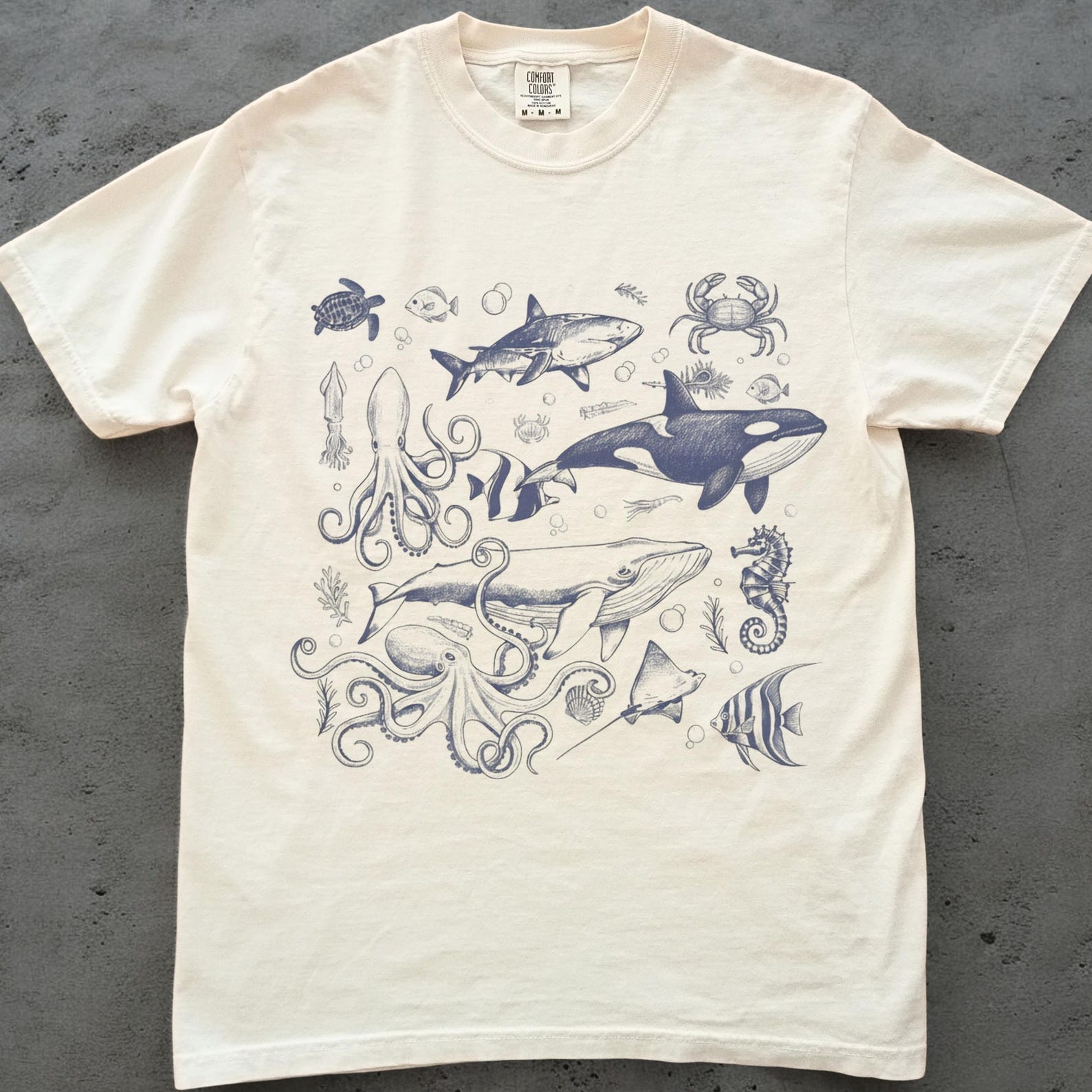 Sea Animals Shirt, Ocean Life Graphic Tee, Unisex Comfort Colors Tee, Marine Biology Shirt, Ocean Lover Gift, Whale Shark Octopus Tee 2XL