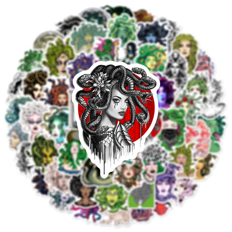 60pcs Snake-haired Banshee Medusa Graffiti Stickers Skateboard Helmet Notebook Guitar Stationery Waterproof PVC Stickers