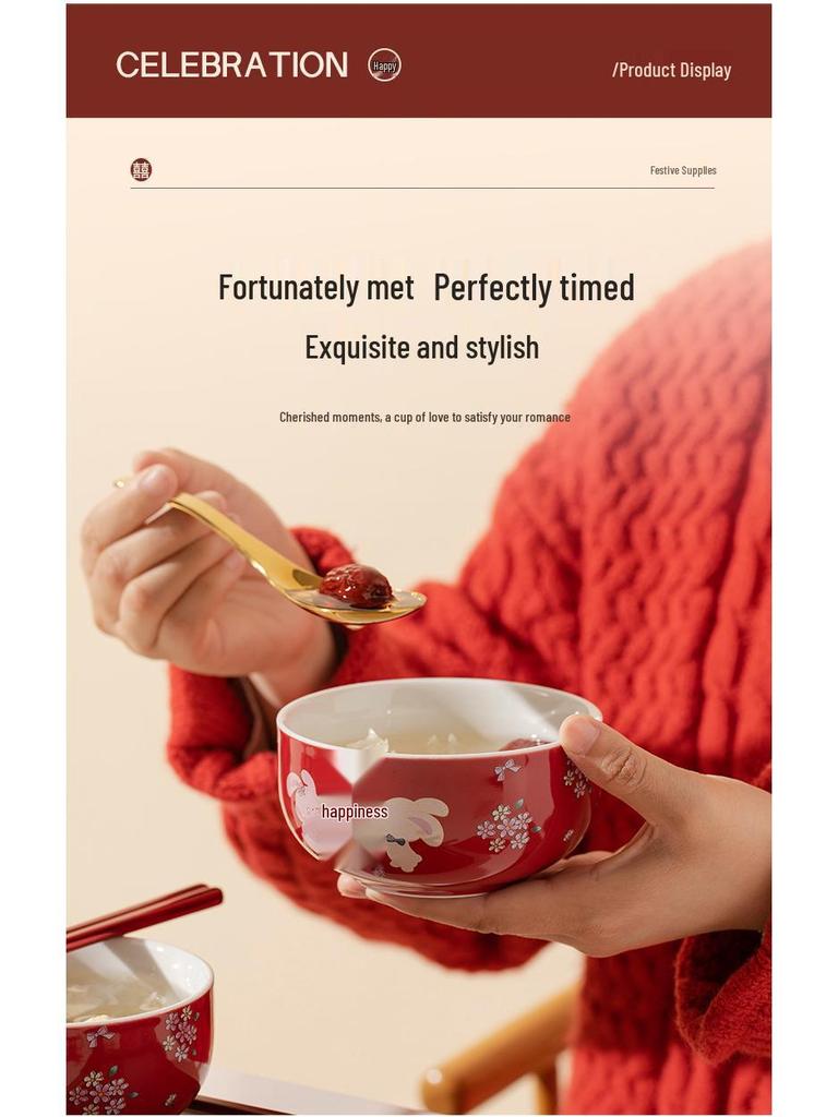 Double Happiness Red Bowl & Chopsticks Set - Wedding, Housewarming, Birthday, Anniversary Gift