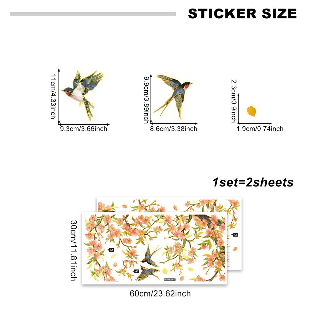 Da13508 Plant Branches Flower Birds Static Window Sticker Bedroom Living Room Home Background Decorative Wall Sticker