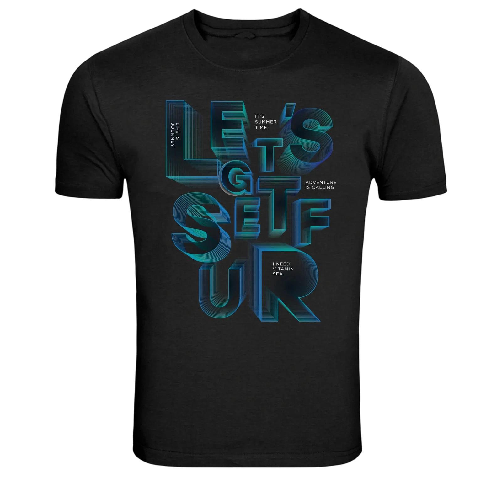 Lets Get Surf Typography Summer Graphic T-Shirt 4XL