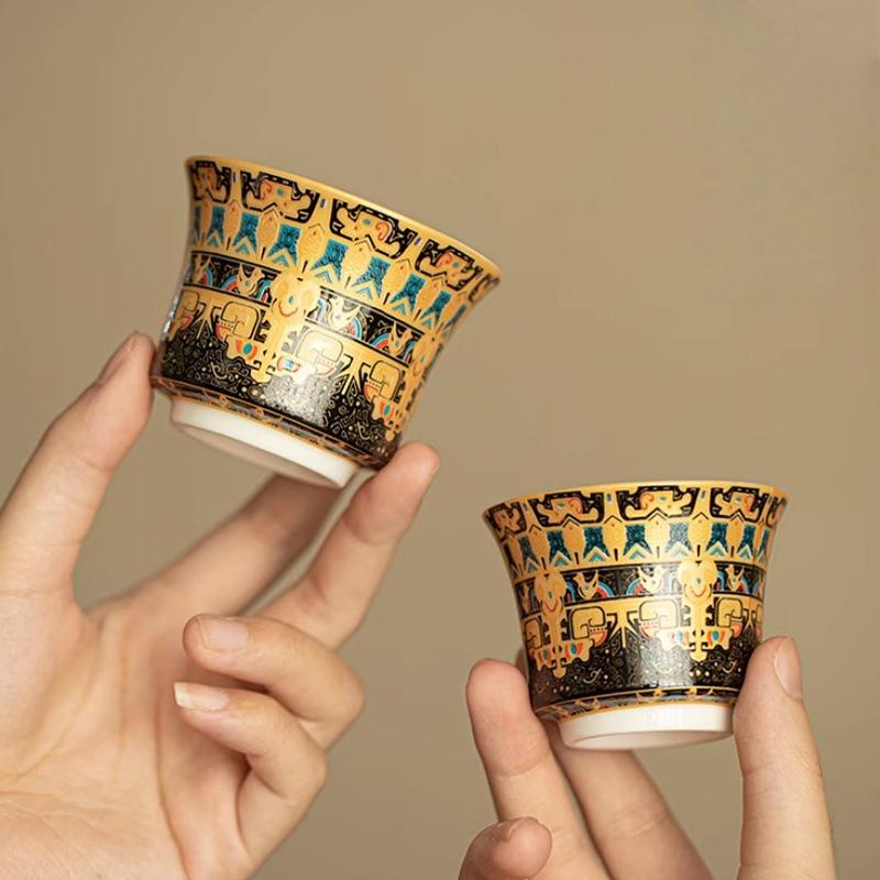 Thangka suspended gaiwan, three-talent tea brewing bowl cup, one pot, three-cup tea brewing set, ceramic kung fu tea set, small tea brewing set