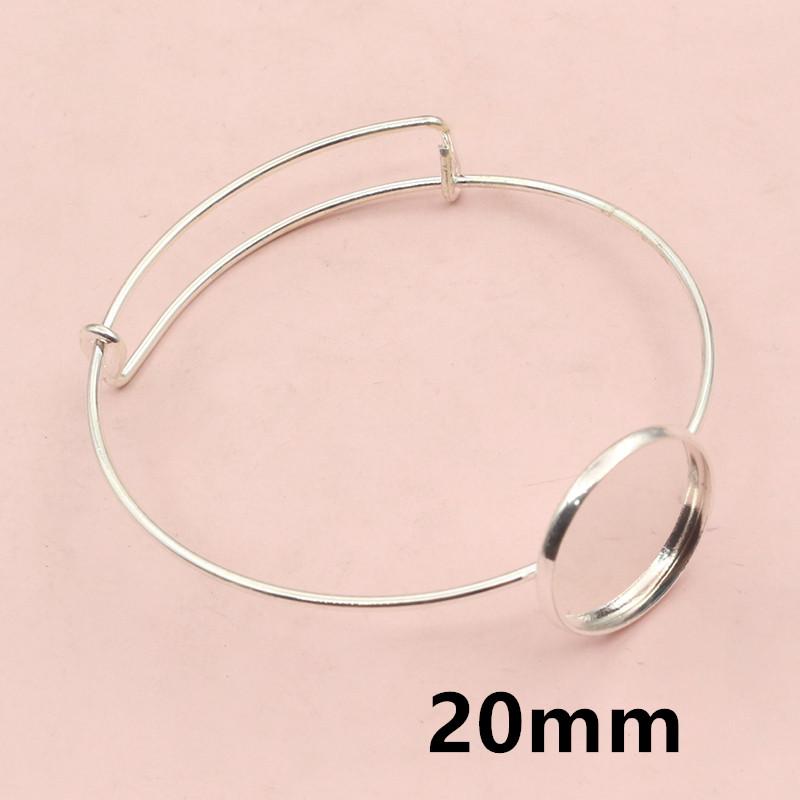 High Quality  2pcs 12mm 20mm Silver Plated One 12mm Cameo Bangle Base Bracelet Blank Findings Setting Cabochon Cameo