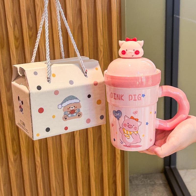 Birthday Gift Girls High-value Pig Ceramic Drinking Cup Cute Puppy Mug Gift Box