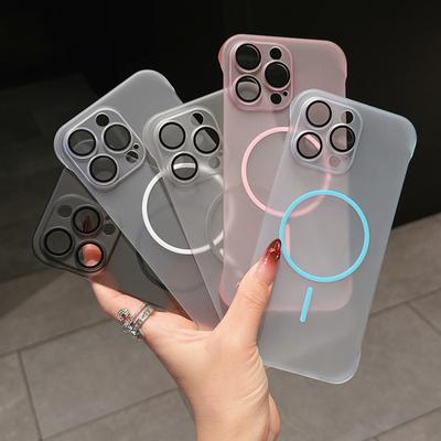 Rahmenlose, klare, matte Hülle für Magsafe für iPhone 16 Pro 15 Pro Max 14 13 12 11, dünne, harte PC-Hülle, stoßfest, kabellos, magnetische Telefonabdeckung