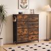 Chest of Drawers, Dresser for Bedroom with 8 Fabric Drawers, Tall Storage Unit w/ Side Storage Bag, Rustic Brown