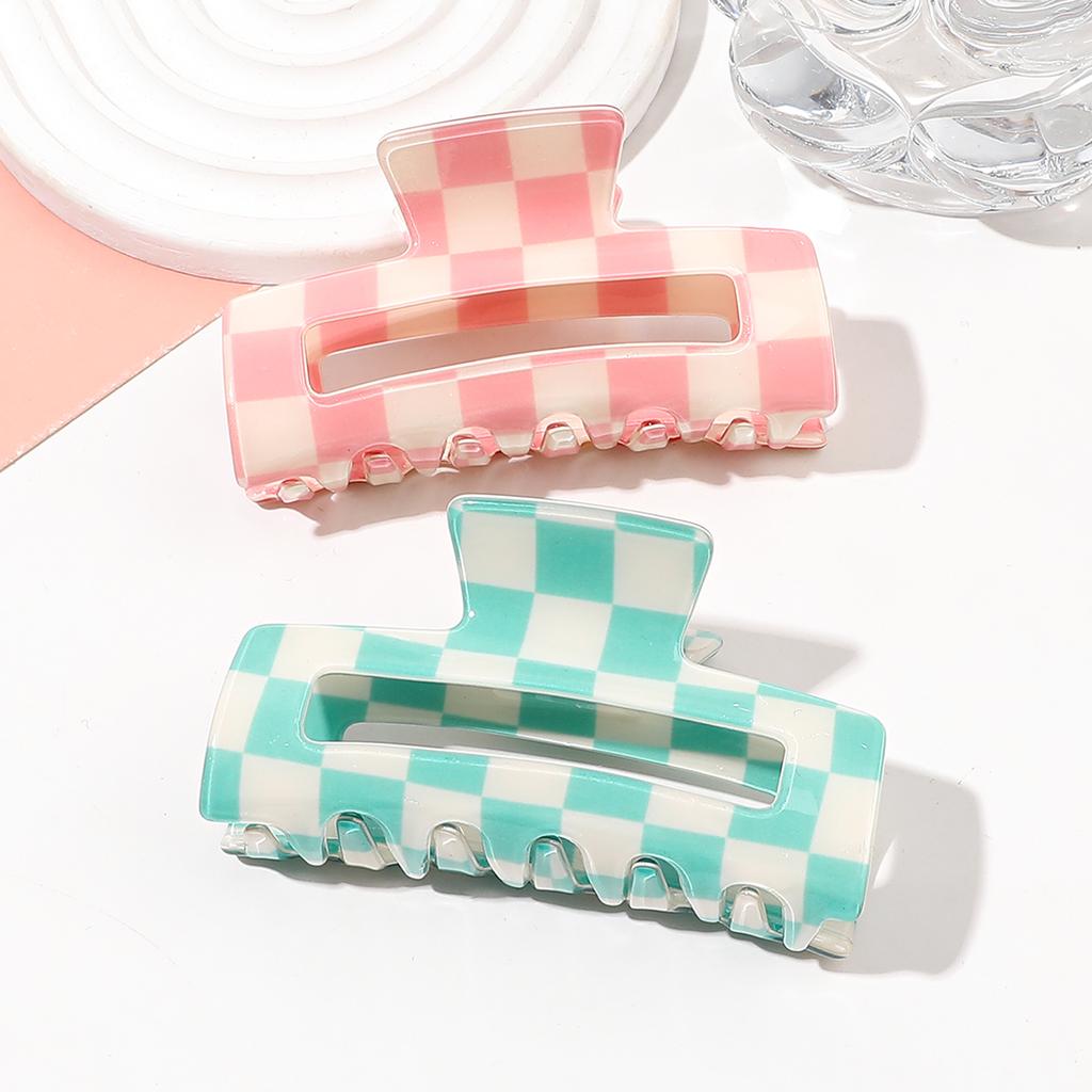 2 Pcs Checkered Multicolored Rectangle Hair Claw Clips Strong Hold Claw Clips Accessories for Women Girls Thin Thick Hair.