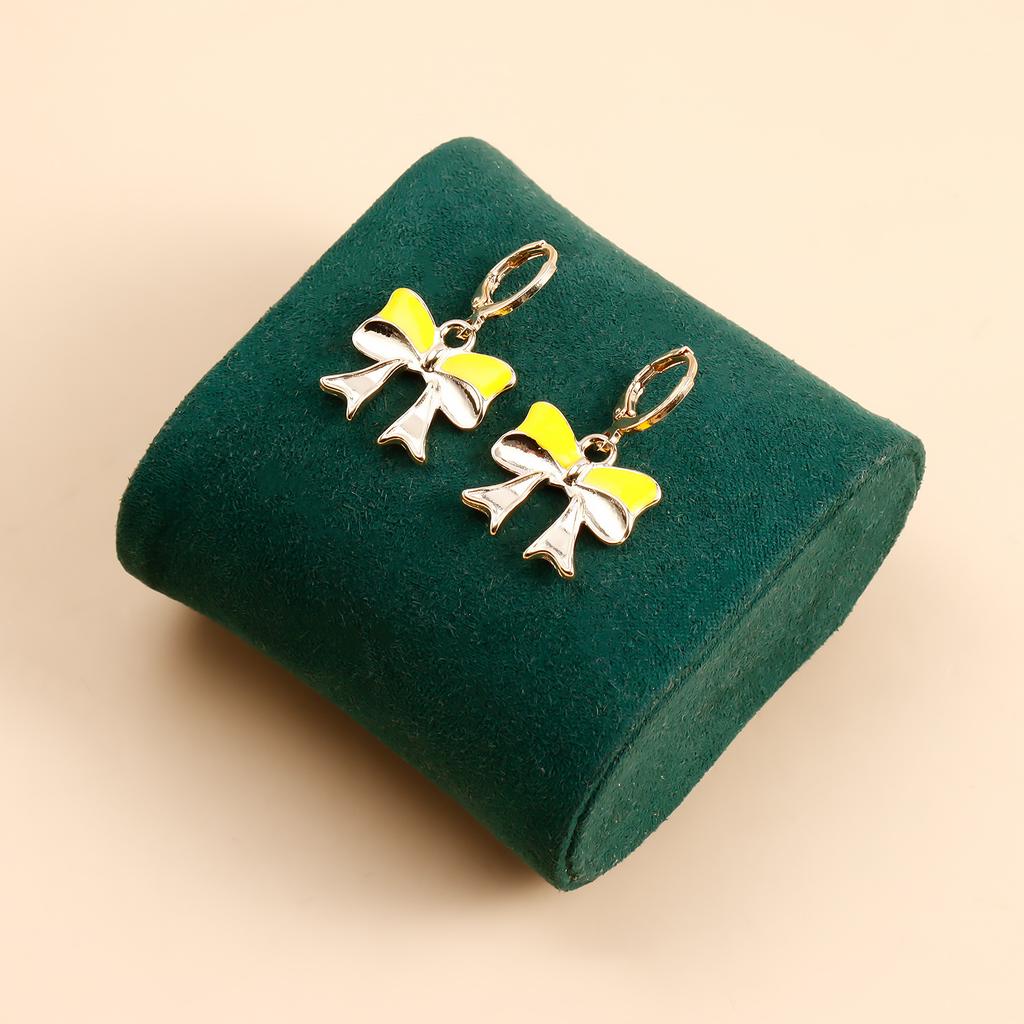 Cross-Border Jewelry Amazon Hot-Selling Alloy Colored Drip Bow Earrings New Internet Celebrity Temperament Earrings