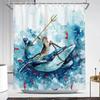 Funny Cat Shower Curtain Cool Cat Riding Shark Seagull On Ocean Sea Blue Waves Kids Creative Design Bathroom Curtain Polyester