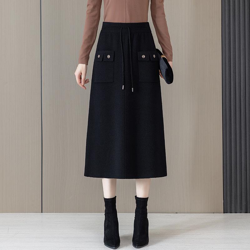 Spring 2026 High-Waisted Woolen Half-Skirt for Women - Versatile, Slimming, Casual Mid-Length.