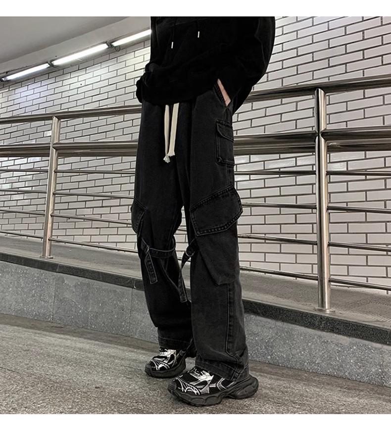 Men's Multi-Pocket Cargo Jeans - Loose Fit, Wide Leg, Spring/Autumn/Winter Casual Trend Pants