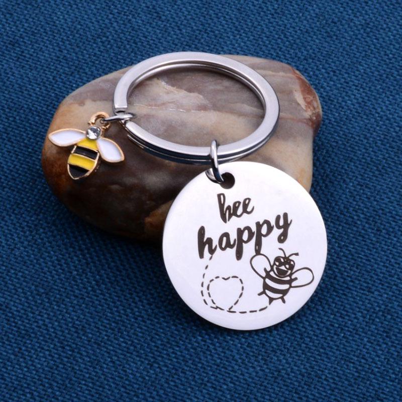 Bee Happy Teacher's Day Stainless Steel Keychain Gift Pendant