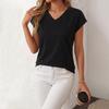 Women's V Neck Cap Sleeve Loose Fit Solid Color Brushed Knit Basic T Shirt Casual Spring Daily Blouse