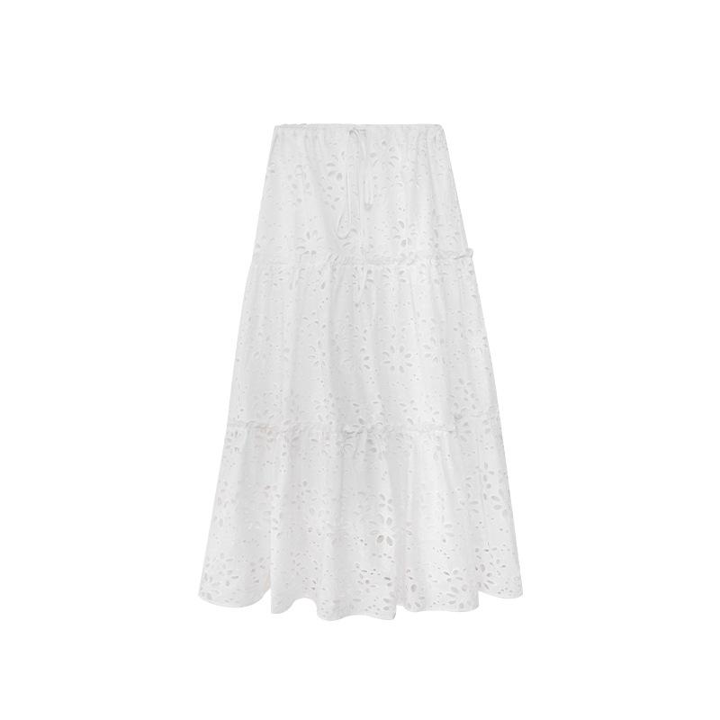

Interpret Beauty 2025 Spring High-Waist Lace Midi Skirt - Hollowed-Out Design C3171 Free Size белый