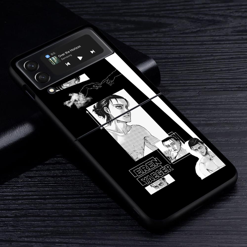 

Чехол для телефона Samsung Galaxy Z Flip3 5G Flip4 Черный чехол Z Flip 3 Жесткий чехол для ПК Zflip3 Funda Attack On Titan Eren Jaeger Manga Samsung Z Flip4 5G