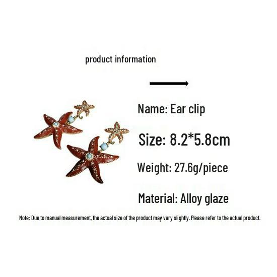Versatile Retro Starfish Gold-Plated Rhinestone Earring with Red Glaze
