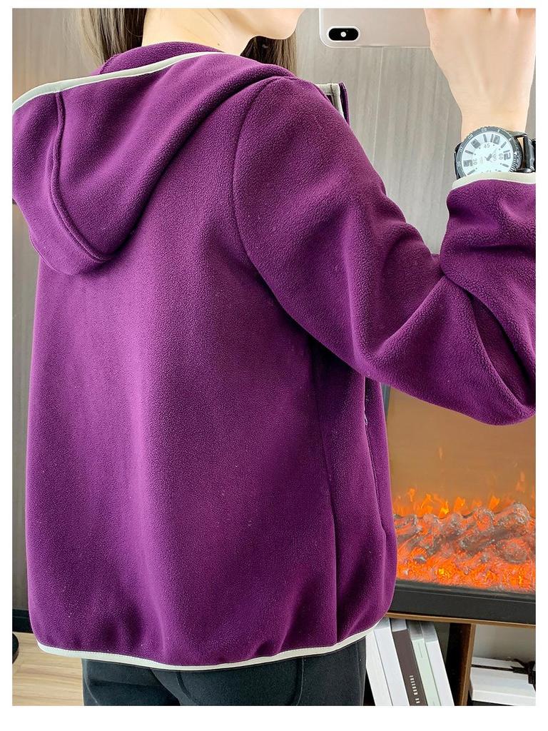 Unisex Autumn/Winter Color Block Double-Sided Polar Fleece Jacket