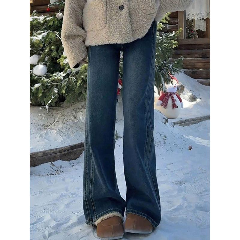 

Retro Blue Wide-Leg Jeans for Women, New Spring Style for Fat Girls, mm Pear-Shaped Figure, High-Waisted, Loose, Slimming Look Straight-Leg Pants Retro Blue XL