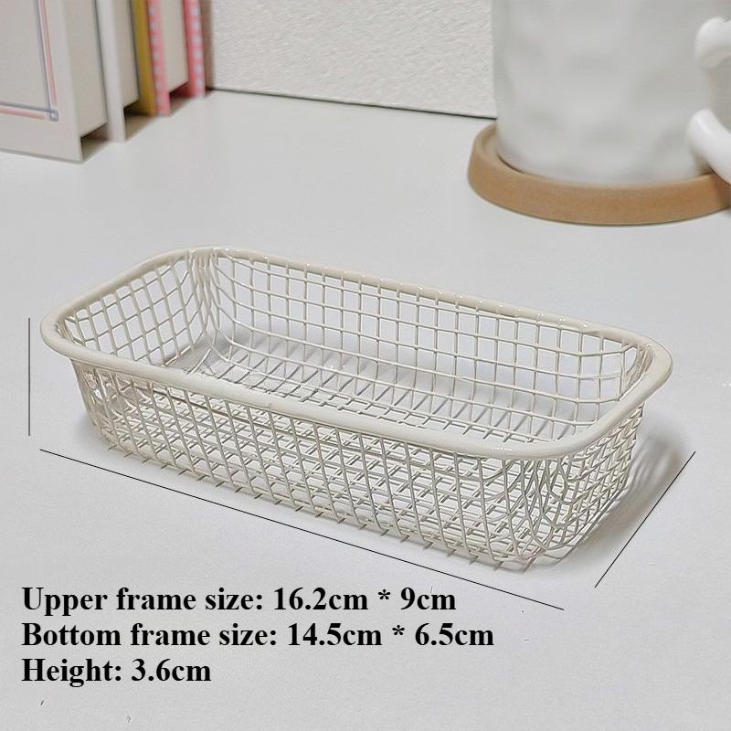 1pc Ironwork Desktop Storage Box - Metal Office Stationery Storage Basket for Students - Miscellaneous Items Organize