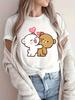 Cute Bear Hugging Milk Bear Love Heart Cartoon Graphic Tee