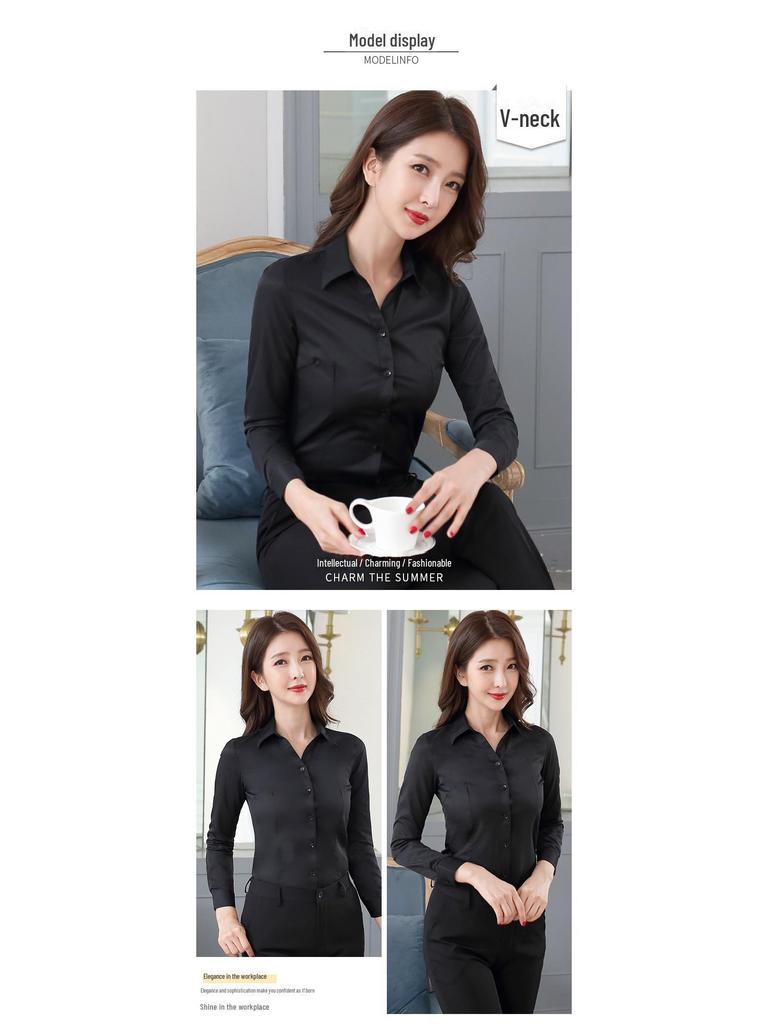 Women's Professional Black Shirt - New Spring/Summer Korean Style Workwear In Gray and Navy, Large Size Formal Tops