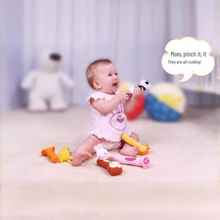 Itty-Bitty Baby Cartoon Rattle: Newborn Hand-Shaker Toy for Early Education.