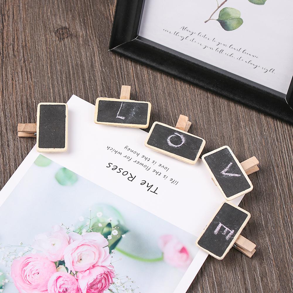 Garden Ornament Price Stand Wooden Memo Mini Blackboard Notice Sign Chalkboard Message Note Clip