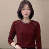 Herbst Winter Strassknopf Patchwork Fleece Rundhals Langarm Warmes Oberteil für Frauen mittleren Alters und ältere Frauen