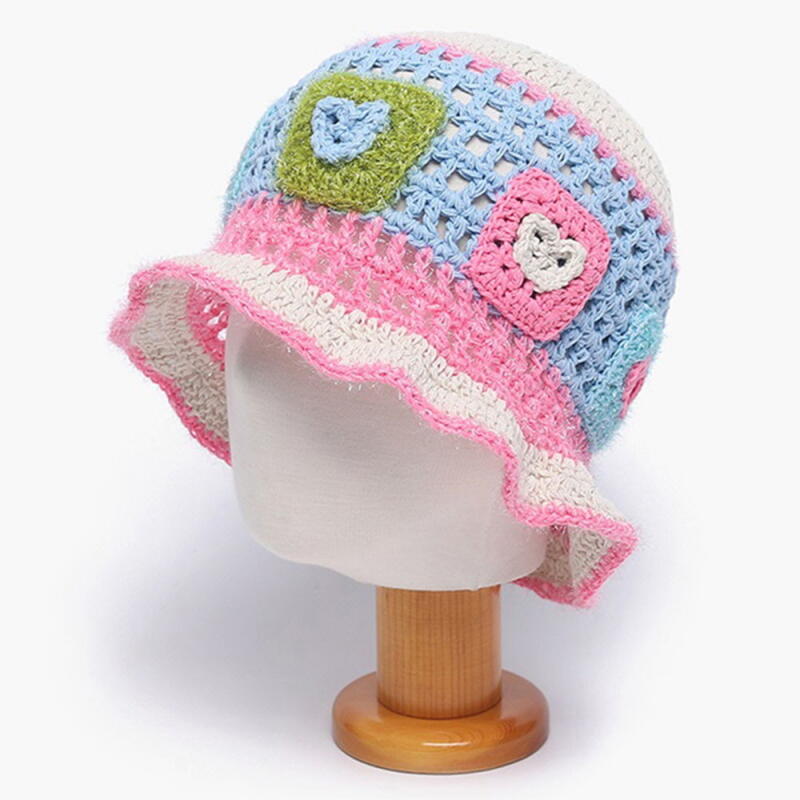 Women s Cute Sparkly Pearl Knit Handmade Bucket Hat C8181_Pink