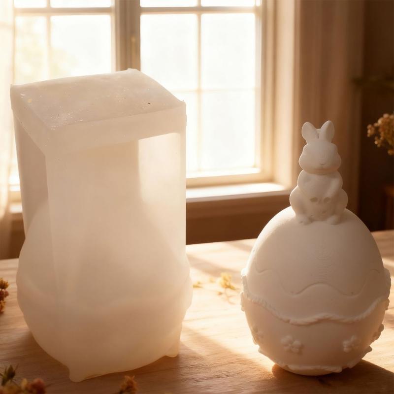 Embossed Hare Easter Eggs Shape Silicone Molds Heat Resistant for Resin Casting Making Candle Soap Home Decoration