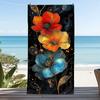 Luxury Gold Line Flower Beach Towel Dark Background Artistic Print for Elegant Poolside Use