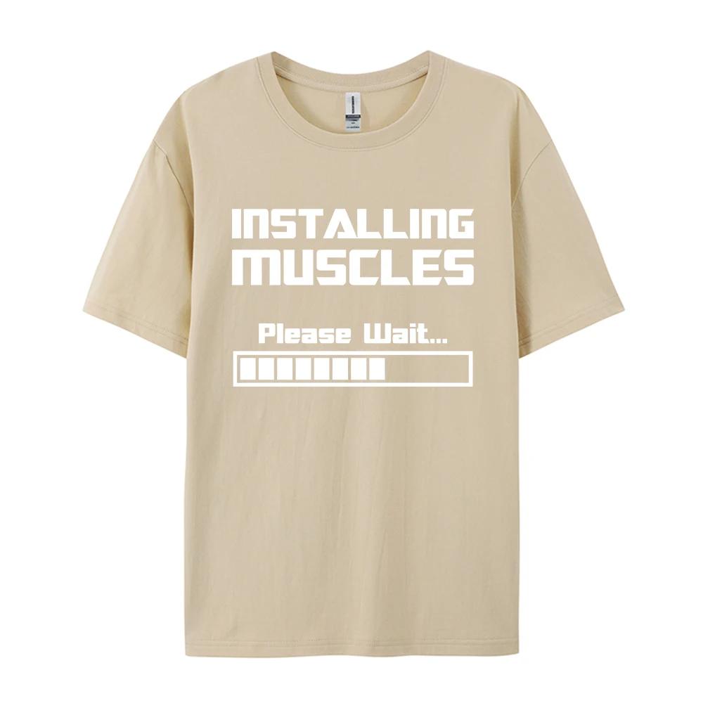 Summer New Tshirts Installing Muscles Please Wait Loading Bar Funny Print T Shirt Men Women Loose Cotton Short Sleeve Cool Tees