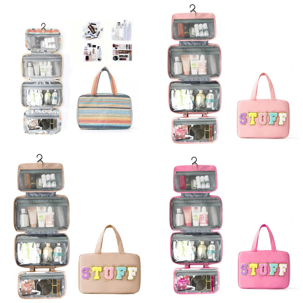 Polyester Travel Toiletry Bag With Dry Wet Separation And Hanging Design For Home And Travel Use